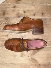 Vintage Saxone Size 9 43 Brown Leather Jade Platform Lace Up Shoes Made Britain