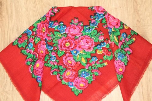Old floral shawl vintage red - floral,