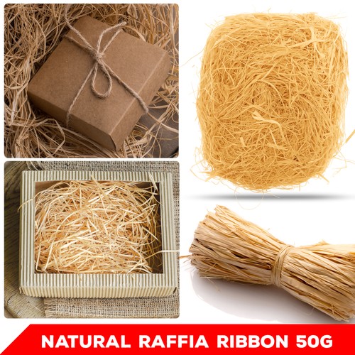 Natural brown raffia ribbon - natural,