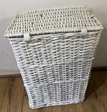 Vintage Retro Handmade White Woven Wicker Willow Laundry Basket 55 x 44cm x 33cm