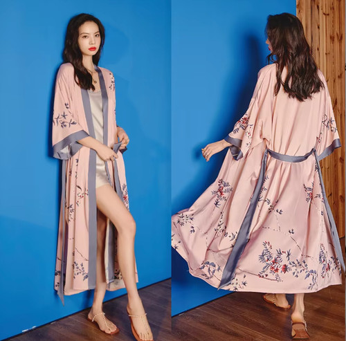 Silk robe long satin - silk, kimono