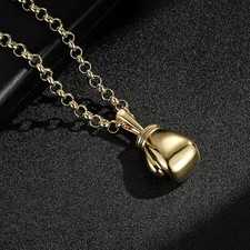 Gold Boxing Glove Pendant | 22″ 7mm Belcher Chain 77g | Large Statement Necklace