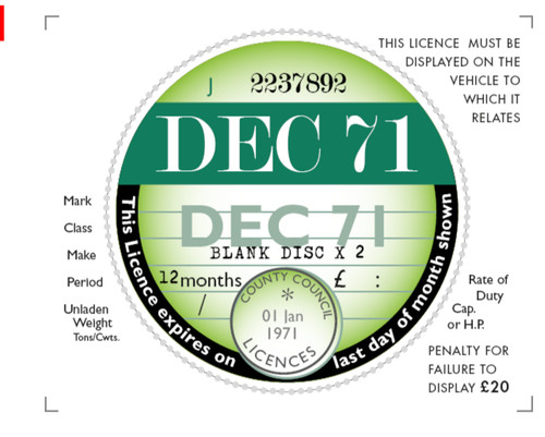 December 1971 tax disc - december,