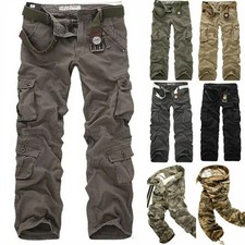 Mens Army Cargo Combat Military Trousers Pants Slacks Casual Multi Pockets Work