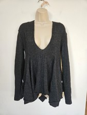 High Use Claire Campbell Black Alpaca Wool Knit LS Jumper S Plunge V Sweater Top
