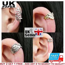 UK NEW SILVER / GOLD LEAF WING EAR CUFF CLIP WRAP EARRING PUNK STUD GOTHIC CROSS
