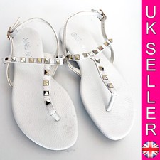 Women Flip Flops Sandals Summer Studded Flat Thong Ankle Strap Bling Shoes