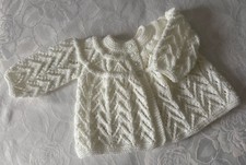 New Hand Knitted Girl's White   Matinee Coat Cardigan 0 -3 months