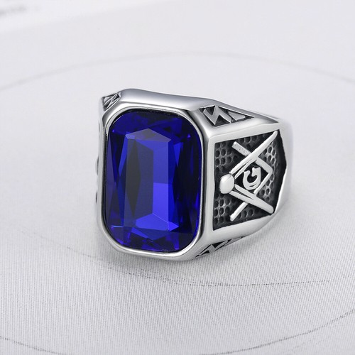 Men stone masonic signet ring - stone,