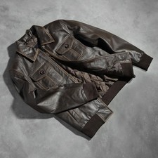Men's Distressed Brown & Black Leather Bomber Biker Jacket | Vintage Coat Style