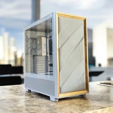 @NEW/READ INSIDE@ Antec Flux Mid Tower Pc Case - Glass White/Wood 5 Fans PAN03