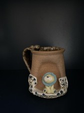 Vintage Studio Art Pottery Mug 3D Clay Lion Figurine EUC