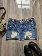 Fishbone vintage Y2K mini distressed denim mini skirt with camouflage size M