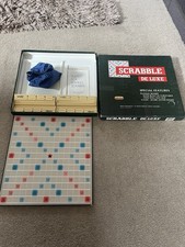 Vintage Scrabble DeLuxe Family Board Game Built In Turntable Non Slip Board