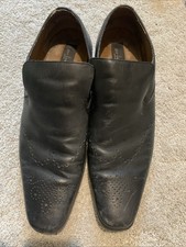 Jeff Banks London Lord Ho Punch Detail Men's Slip on Black Leather Dress Shoes