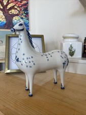 Portuguese Hand-Painted Porcelain Horse Figurine – Viana do Castelo – Blue & Whi