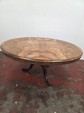 Victorian Burr Walnut Topped Coffee Table in a Modern Cast Iron Tripod Base
