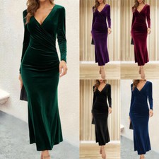 Womens Sexy V Neck Party Bodycon Long Sleeve Xmas Evening Cocktail Maxi Dress