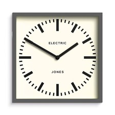 Jones® - Box wall clock 25cm retro grey square quartz living room kitchen