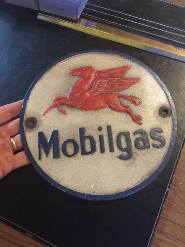 Mobil oil gas cast - iron, sign