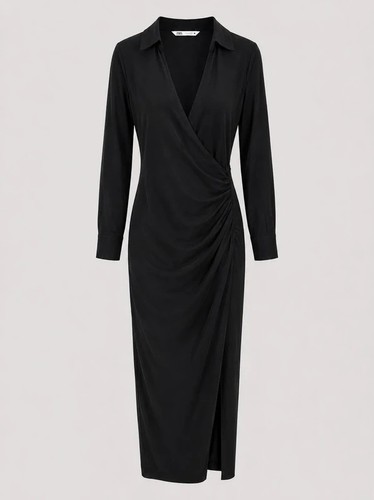 Zara black linen blend - blend, ruched