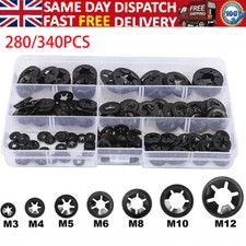 280/340Pcs Starlock Washers Push On Lock Star Tooth Grab Fastener Clips Lock Set