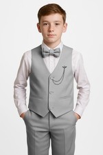 Boys' Slim 4 PC Textured Waistcoat Suit Set, Formal Outfit for Special Occasions