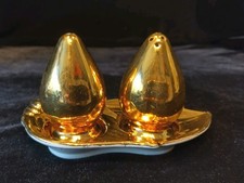 Royal Winton Bone China Gold Salt and Pepper Shaker Set with Tray.