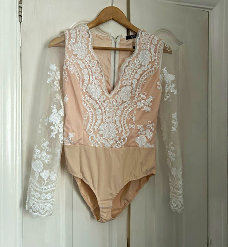 Quiz beige white floral lace - floral,