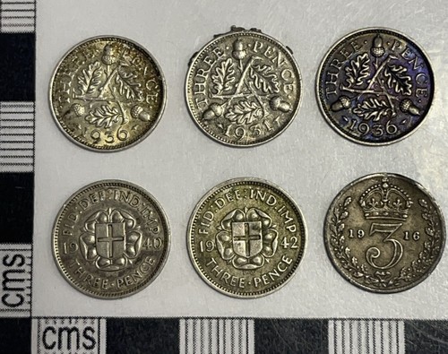 Silver three pence coins - coins,