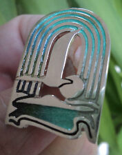 Silver Scottish Enamel Sea Bird Flying / Sun Brooch  - Pat Cheney 1980s Art Deco