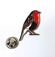 Robin Red Breast on Branch Metal Enamel Pin Badge Memorial Funeral Loved One 309