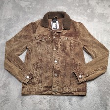 Boohoo Man Denim corduroy Jacket Size S trucker sherpa coat brown Chocolate