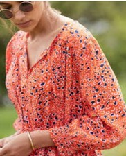 BN JOULES Amber Dress Size 14 Orange Leopard Empire Line Tie Neck