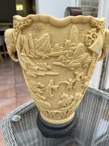 Carved vase base alabaster - vase,