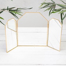 Gold Edge Triple Tri-Fold Vanity Mirror Tabletop Dressing Makeup