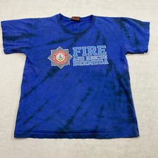 Junior Boys T Shirt sz L Blue Tie Dye Short Sleeve Crew Fire & Rescue Bermuda 