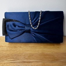 Navy Satin Clutch Bag Bow