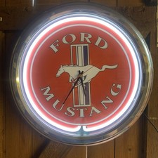 Ford Mustang Large Neon Clock 17" Inch (N-0208) Retro Wall Clock in 50's Style