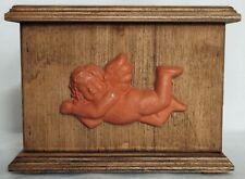 Solid Plywood Money Box with Dusky Pink Resin Cherub Decoration