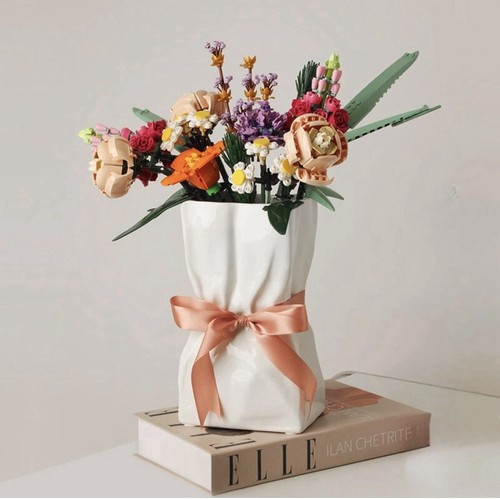 Paper bag vase - ceramic, crinkle