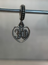 Pandora Sterling Silver Happy 30th Birthday or Anniversary Drop Charm