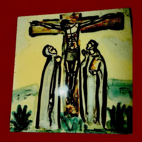 French crucifixion tile - crucifixion,