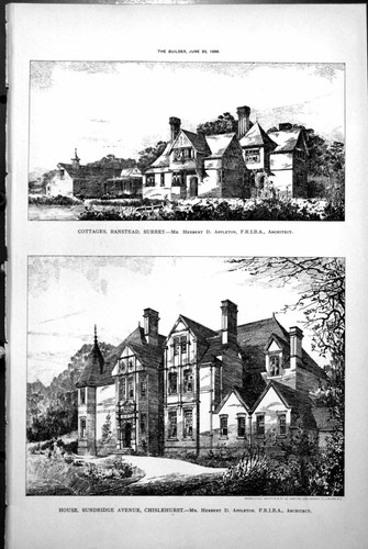 Old print cottages - old, banstead