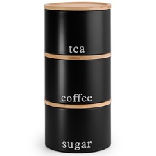 Tea Coffee Sugar Canisters Set of 3 Jars, Round Airtight Canisters Jars Storage