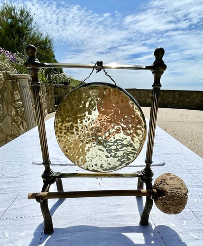 Antique brass gong with hammer - gong,