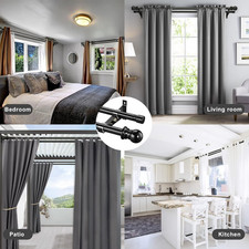 Extendable Double Curtain Pole for Eyelet Curtains - Black, 76-113cm