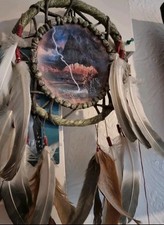 Handmade Native American Dream Catcher Leather and Feathers 