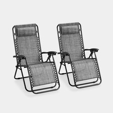 Set of 2 Zero Gravity Reclining Garden Chairs – Foldable Textoline Seats