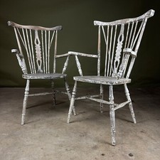 Distressed Paint Hardwood Carver Chairs Unique Ravaged Finish